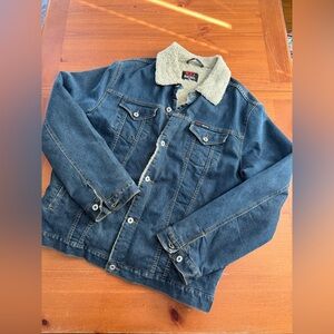 Diesel Classic Blue Denim Jacket with Cream Sherpa Collar and Inner Layer